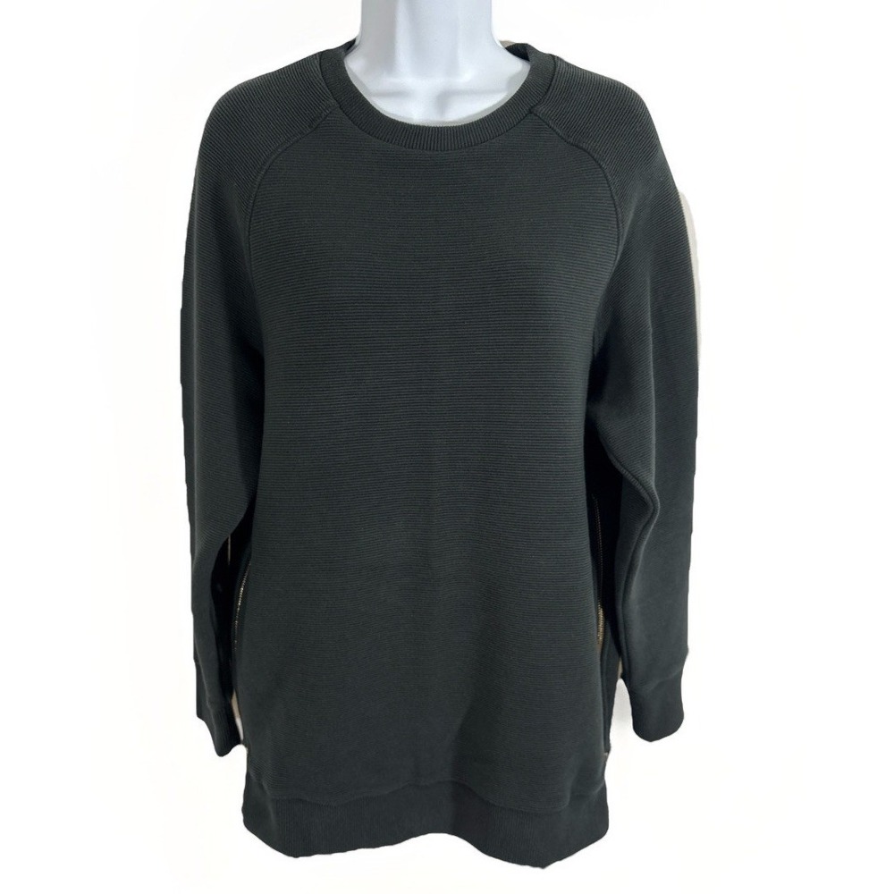 Varley Black Ribbed Raglan Sweatshirt Side Zips Size S Athleisure Quiet Luxury